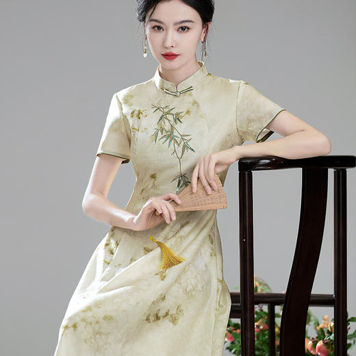 XGT联竹2024夏装新中式国风刺绣花复古女装改良修身旗袍连衣裙 商品图2
