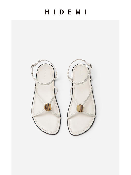 HIDEMI 昨日我是月亮系列月亮石交叉带设计感平底凉鞋 乌木棕/白色 商品图8