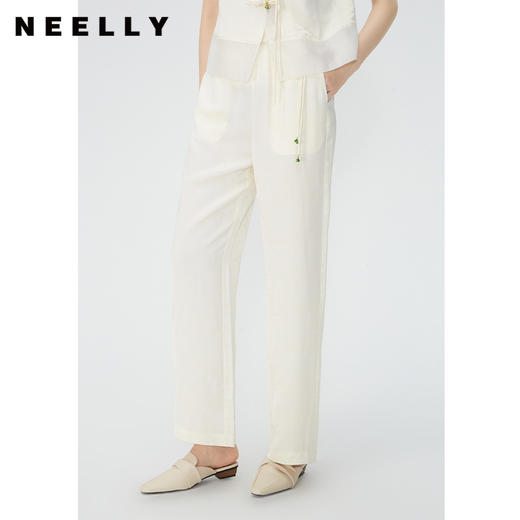 NEELLY纳俪商场同款新中式窄版阔腿裤女夏季轻薄垂顺直筒裤休闲裤N24045H01124 商品图1