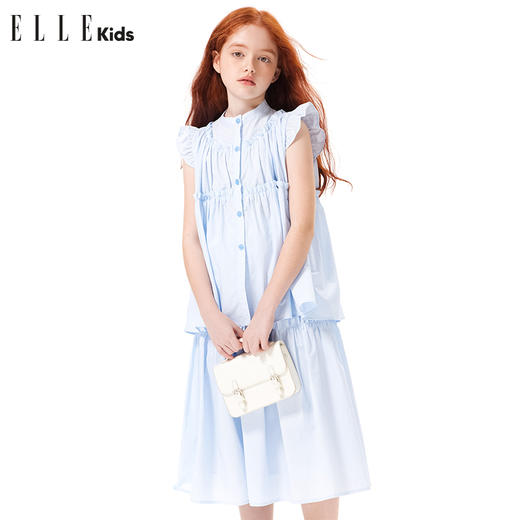 ELLEKIDS 童装  法式小飞袖木耳边棉布衬衫 商品图1