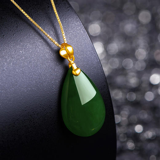 周六福旗舰店和田玉吊坠女金镶玉黄金足金碧玉水滴挂件节日礼物 商品图2