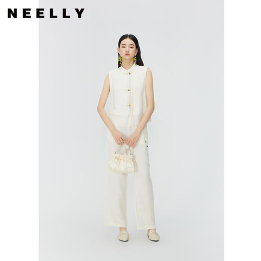 NEELLY纳俪商场同款新中式流苏盘扣无袖衬衫女夏季高级感立领马甲N24045D01106 商品图0