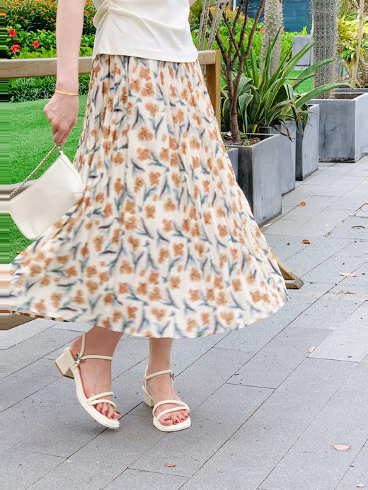 【百图lulu定制】【油画百褶裙】水墨画印染 后腰弹力褶 百褶半身裙 商品图3