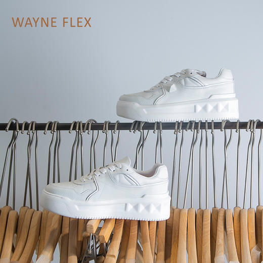 WAYNE FLEX韦恩牛皮圆头复古厚底增高显瘦系带百搭运动鞋休闲鞋女WF3053 商品图8