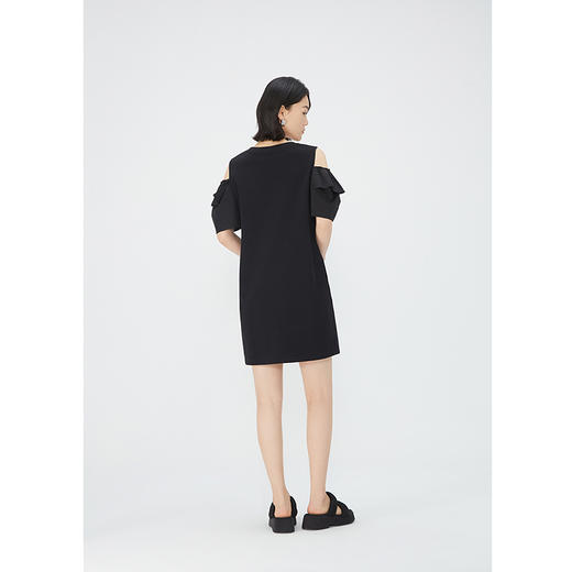 NEELLY纳俪商场同款黑色圆领露肩连衣裙女夏季纯棉印花休闲直筒裙N24051Y01145 商品图3