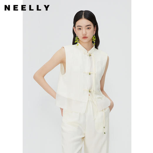 NEELLY纳俪商场同款新中式流苏盘扣无袖衬衫女夏季高级感立领马甲N24045D01106 商品图2