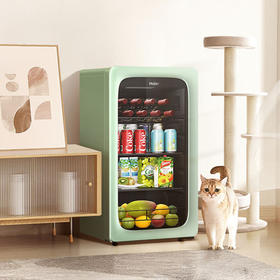 海尔（Haier）冰吧家用92升透明玻璃门小型冰吧客厅办公室饮料茶叶冷藏柜水果立式保鲜柜LC-92LH9EC1