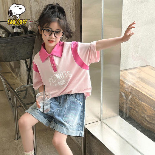 【130-165】【史努比】女童短袖学院风POLO衫中大童翻领T恤 商品图0