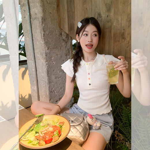 <曾小咸推荐> 【糖豆甜心】彩色纽扣短袖 商品图0