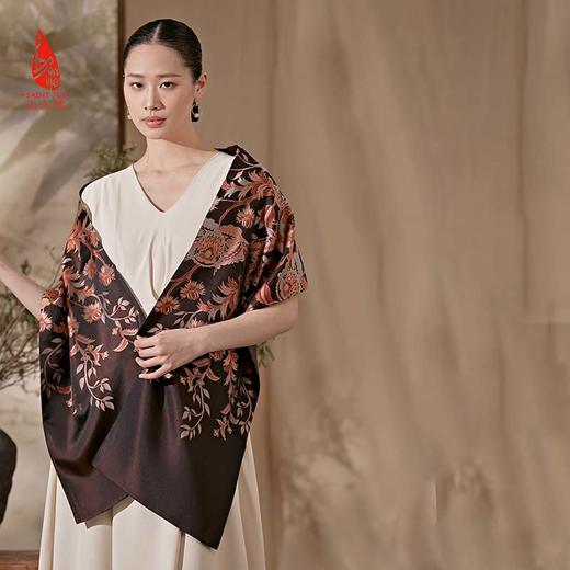 SAINTJOY/上久楷 宋锦围巾杜乐丽之花·深紫兰 深橘色 SCS20003 商品图0