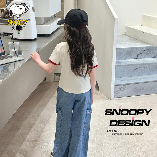 【130-165】【撞色收腰潮流t恤】【史努比】女童夏季撞色收腰潮流t恤（95%棉 5%氨纶） 商品图5