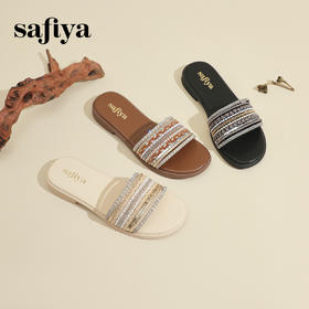 Safiya/索菲娅2024夏季海边沙滩民族风外穿轻便休闲平底一字拖鞋 SF42110087