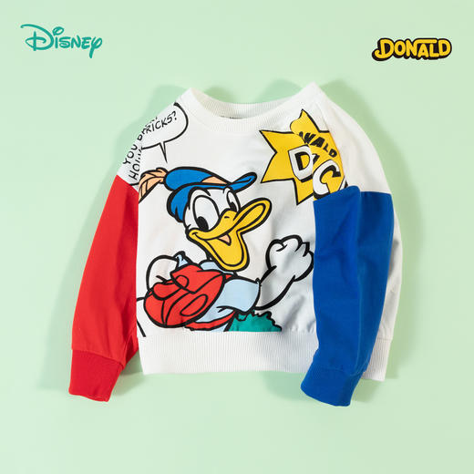 迪士尼童装男童唐老鸭印花套头上衣春秋款男宝宝撞色潮酷连帽卫衣233S1859 商品图5