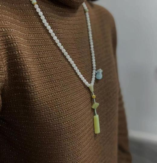 和田玉香氛项链(108颗念珠+翡翠2颗+黄玉1颗+海蓝宝香氛葫芦瓶)手链毛衣链精油香氛 商品图1