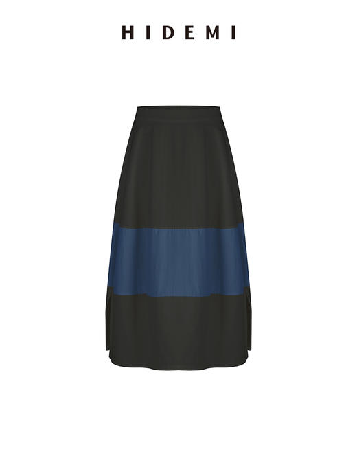 HIDEMI 极简拼接撞色设计感茧型泡泡裙半裙 黑蓝拼色/白米拼色 商品图11