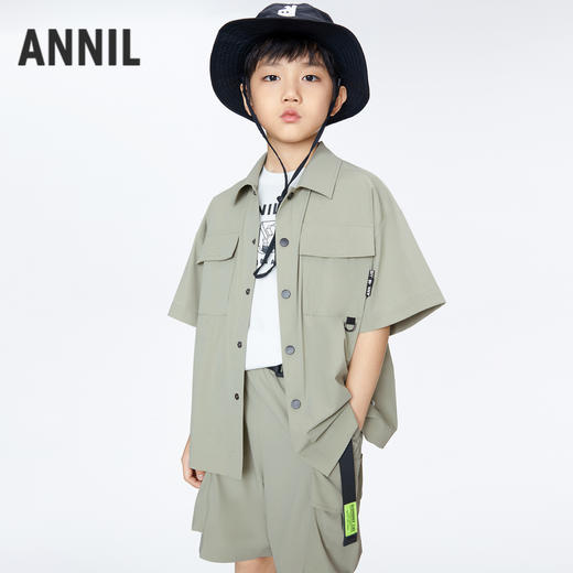 男童工装风衬衣短袖上衣BLUE新款安奈儿童装实体店同款AB421865 商品图0