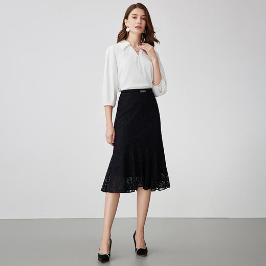 EITIE爱特爱夏季新款时尚精致优雅法式高腰蕾丝半身裙B2406302 商品图1