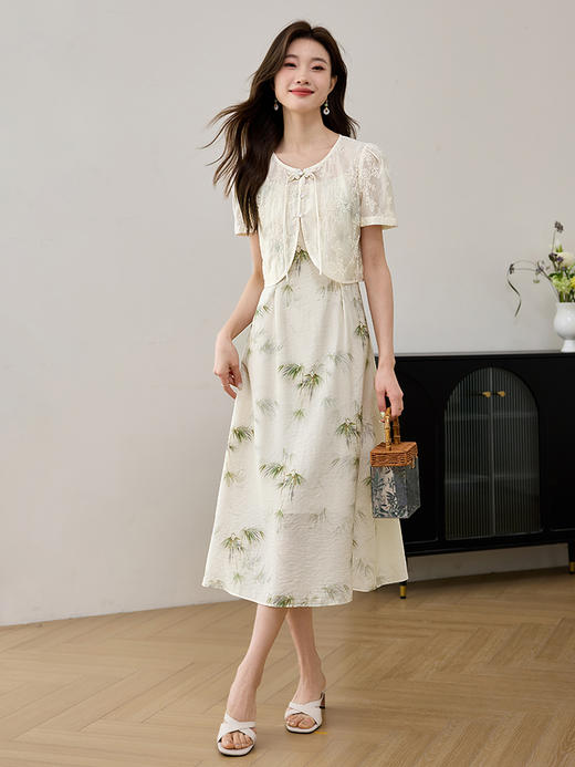 【专属特价】熙世界国风天丝小衫印花吊带连衣裙套装夏新中式女装两件套裙子 商品图7
