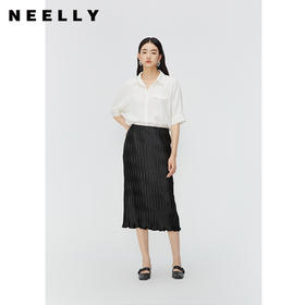 NEELLY纳俪商场同款桑蚕丝百搭衬衫女夏白色简约通勤休闲短袖上衣N24045B01102
