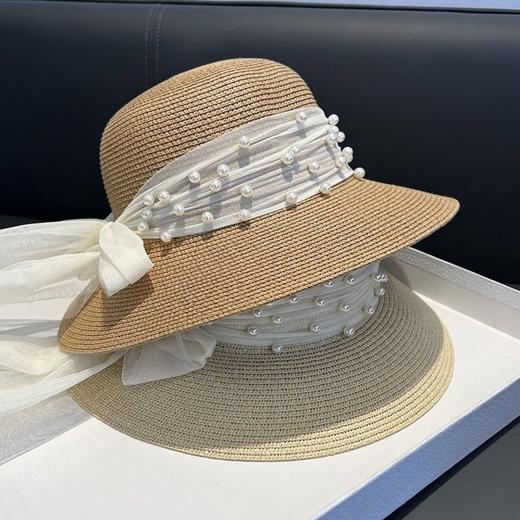 优雅编珍珠网纱，遮阳帽蝴蝶结法式帽LJX-007 商品图1