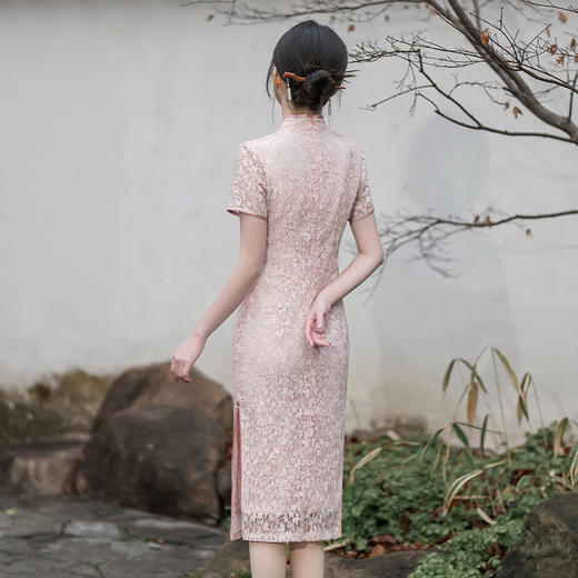 春夏新款高端蕾丝旗袍年轻款粉色淑女气质双层JLM3228 商品图3