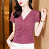 KQL4683气质V领褶皱亮丝网纱修身显瘦小衫 商品缩略图3