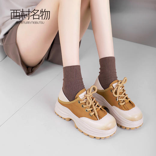 西村名物2024夏季新品真皮百搭厚底增高复古运动鞋防滑休闲鞋女T24AM13621 商品图2