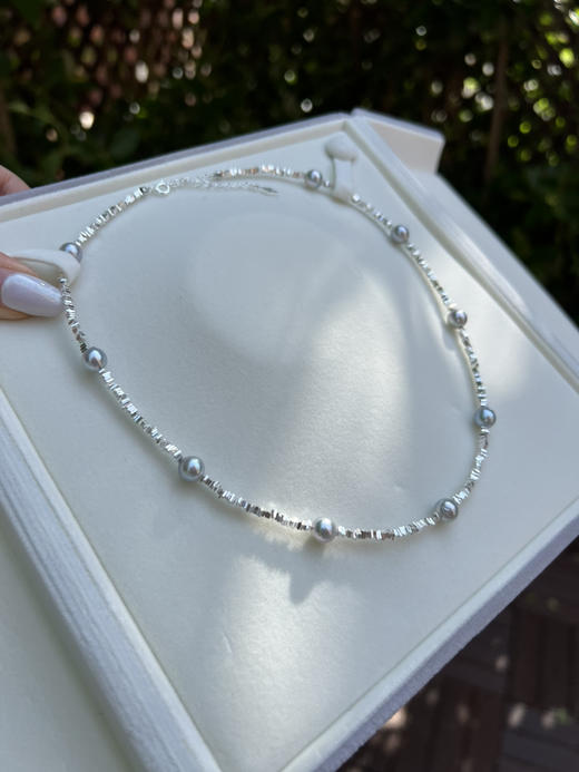 425-5无调色真多麻碎银子满天星项链 7-8mm真多麻海水珠 性价比max 商品图2