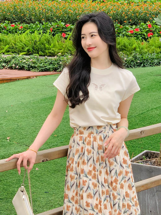 【百图lulu定制】【油画百褶裙】水墨画印染 后腰弹力褶 百褶半身裙 商品图7