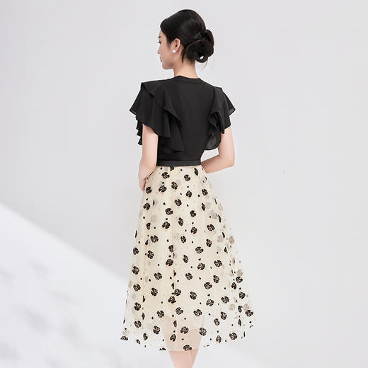 拼接山茶花网纱，气质优雅连衣裙WLZD- 2413502 商品图1