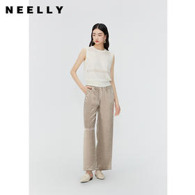 NEELLY纳俪商场同款夏季高腰阔腿休闲裤女宽松百搭松紧腰洋气长裤N24045H01123