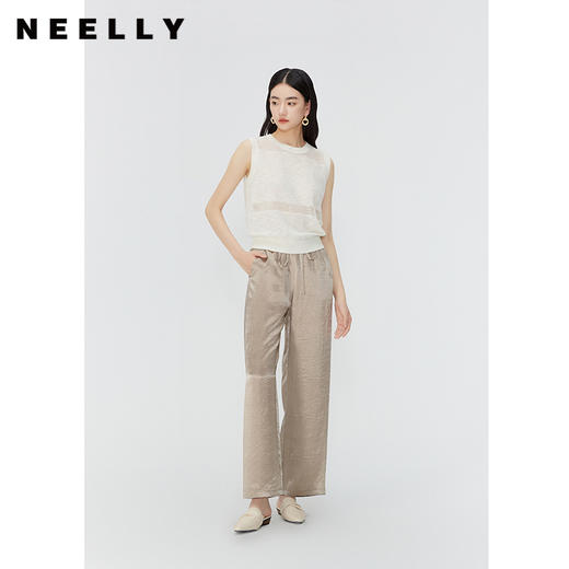NEELLY纳俪商场同款夏季高腰阔腿休闲裤女宽松百搭松紧腰洋气长裤N24045H01123 商品图0