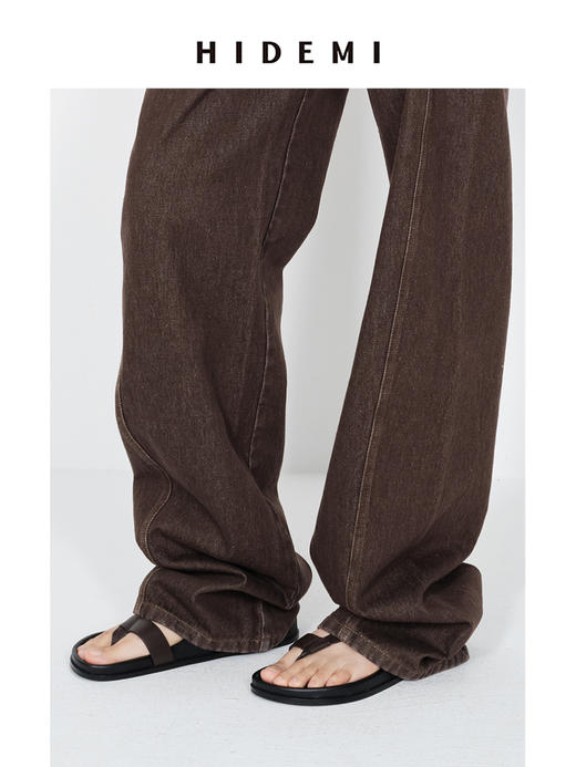 HIDEMI 极简夹脚设计感牛皮乌木棕厚底凉鞋 商品图2