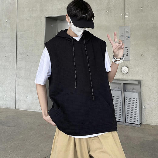 【新款DSY】大依优型大码连帽背心短袖T恤夏季加肥加大肥佬休闲宽松透气上衣男士半袖夏装 商品图0