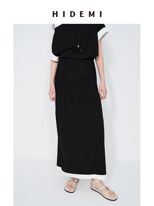 HIDEMI 黑白拼接撞色极简设计感云朵柔软针织短袖半裙套装 上衣/半裙 商品图5