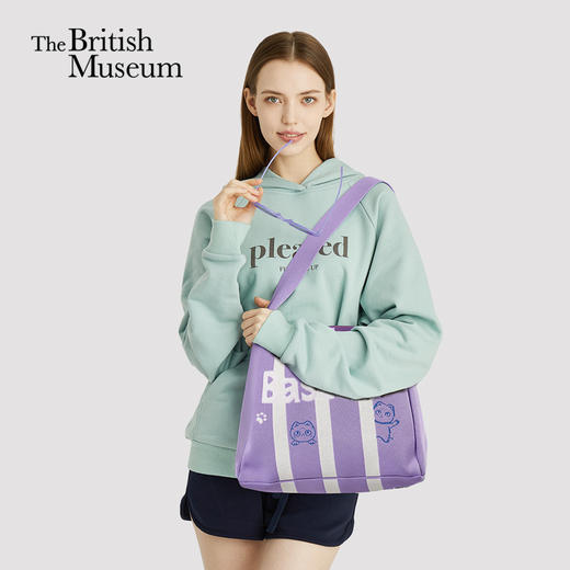 大英博物馆 盖亚·安德森猫和她的朋友们系列 针织包 大容量 单肩包 手提包 浅紫色 古铜绿 商品图0