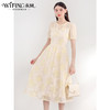未风杏色重工蕾丝连衣裙女夏2025夏季新款时尚泡泡袖收腰减龄裙子 商品缩略图2