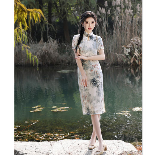 复古国风绸缎提花，中长款旗袍GX-21845 商品图2