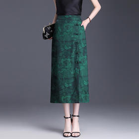 新中式印花修身包臀，一步裙后腰松紧优雅气质半身裙MYX-LDNS-73112-L