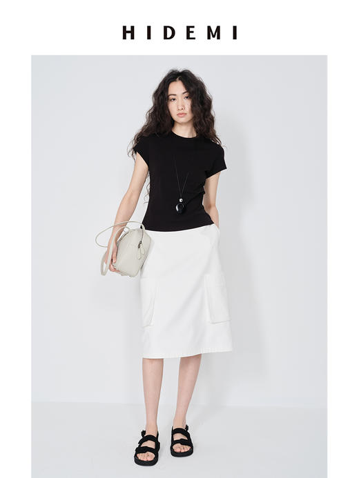 HIDEMI 【赵露思同款】圆领极简弹力自然棉短袖T恤 红色/黑色/碳灰/雾霾灰/白色 商品图12