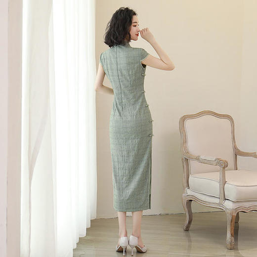 天丝弹力麻格子，改良复古清新旗袍JLM-2678 商品图3