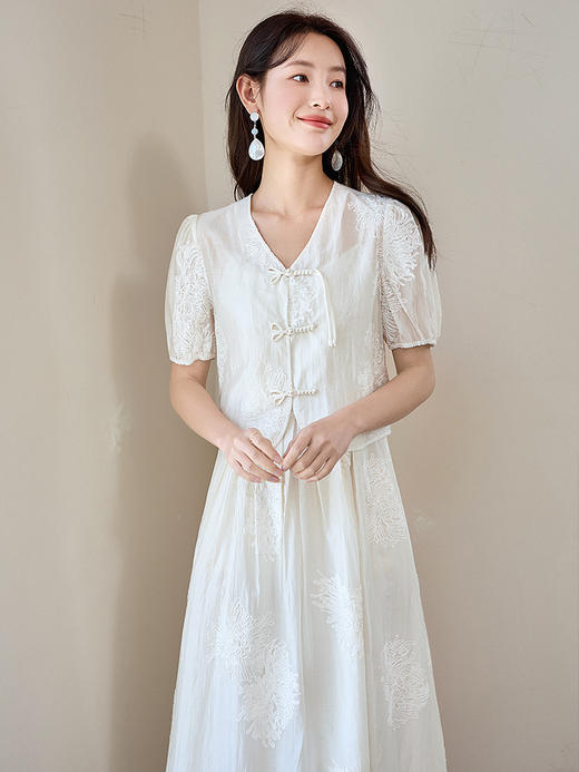 【专属特价】熙世界天丝新中式国风套装裙夏女装盘扣衬衫吊带连衣裙子两件套 商品图2