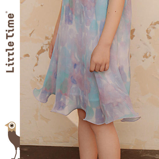 littletime女童裙子超仙2024夏季新款褶皱水母印花度假风连衣裙 商品图4