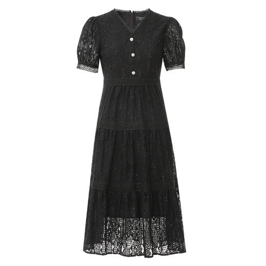 EITIE爱特爱夏季新款精致蕾丝V领法式优雅收腰显瘦连衣裙B2407304 商品图5