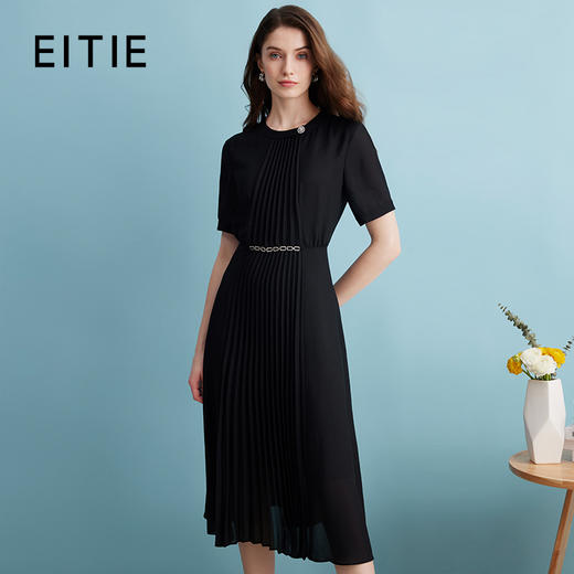 EITIE爱特爱夏季新款气质收腰压褶高级垂坠连衣裙B2407314 商品图0