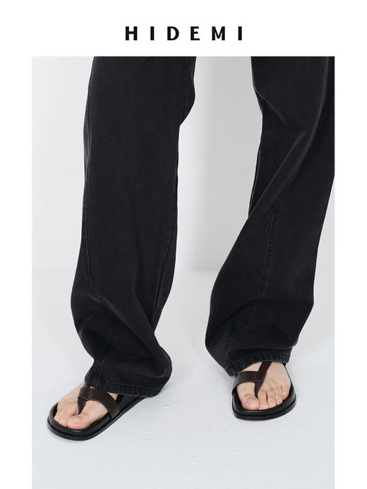 HIDEMI 极简夹脚设计感牛皮乌木棕厚底凉鞋 商品图5