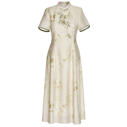 XGT联竹2024夏装新中式国风刺绣花复古女装改良修身旗袍连衣裙 商品图4