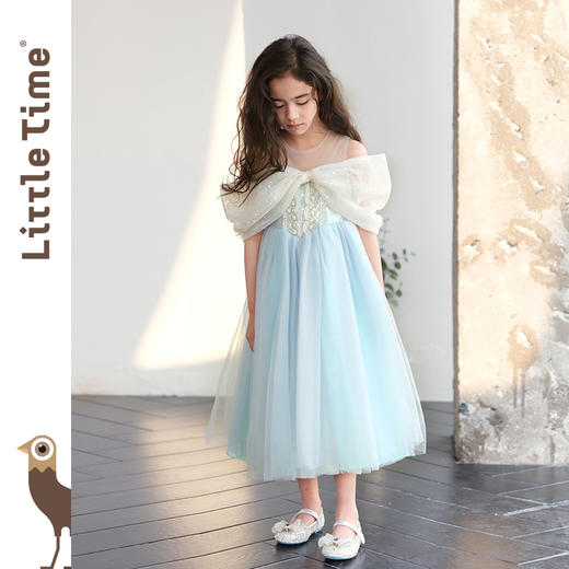 littletime女童连衣裙2024春夏新款短袖中大儿童洋气泡泡袖公主裙 商品图3