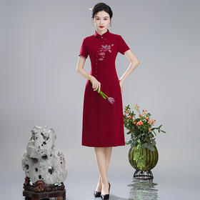 XGTQ24029红桃2024夏装新款改良国风红色喜庆婚宴婆婆礼服送考旗袍裙