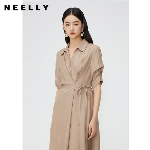 NEELLY纳俪商场同款收腰系带垂感连衣裙女夏通勤五分袖衬衫中长裙N24045Y01119 商品图2